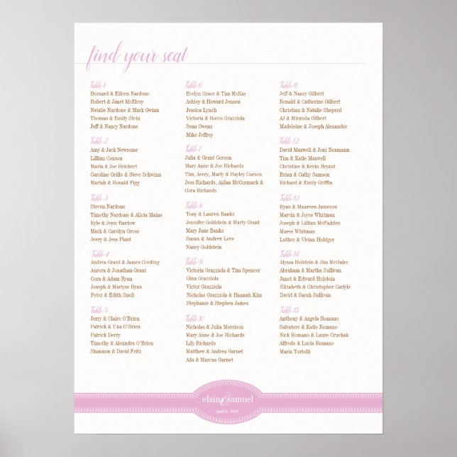 Pink Seating Chart, Caroline Wedding Collection Poster (Front)