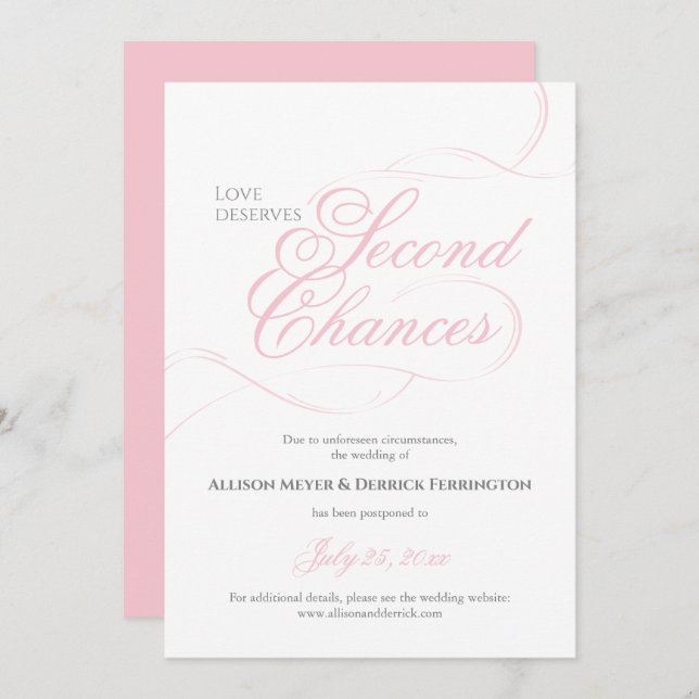 Pink Second Chances Wedding Postponement Invitation (Front/Back)
