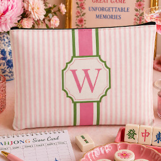 Pink Seersucker Mahjong Tile Bag Personalised