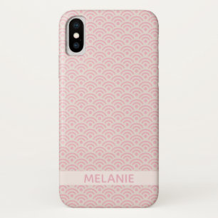 Pink Seigaiha Japanese Pattern Personalised Name iPhone X Case