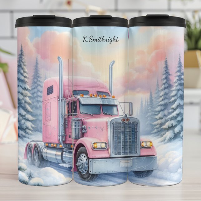Pink Semi Truck Winter Landscape Thermal Tumbler (Creator Uploaded)