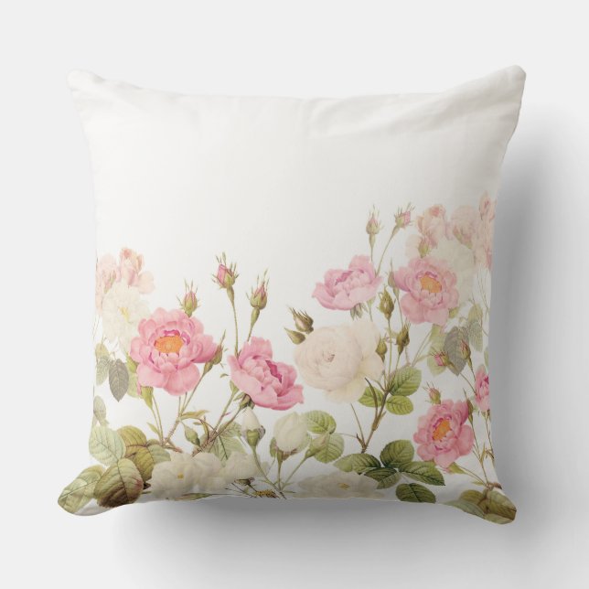 Pink Sepia Vintage Roses Meadow Illustration Cushion (Front)