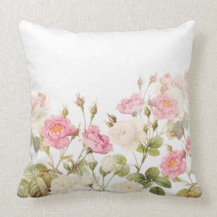 Pink Sepia Vintage Roses Meadow Illustration Cushion
