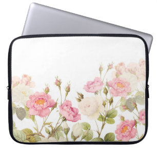 Pink Sepia Vintage Roses Meadow Illustration Laptop Sleeve