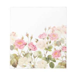 Pink Sepia Vintage Roses Meadow Illustration Notepad