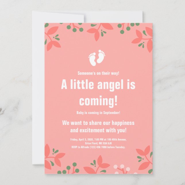 Pink September Girl Feet Floral Baby Shower Invitation (Front)