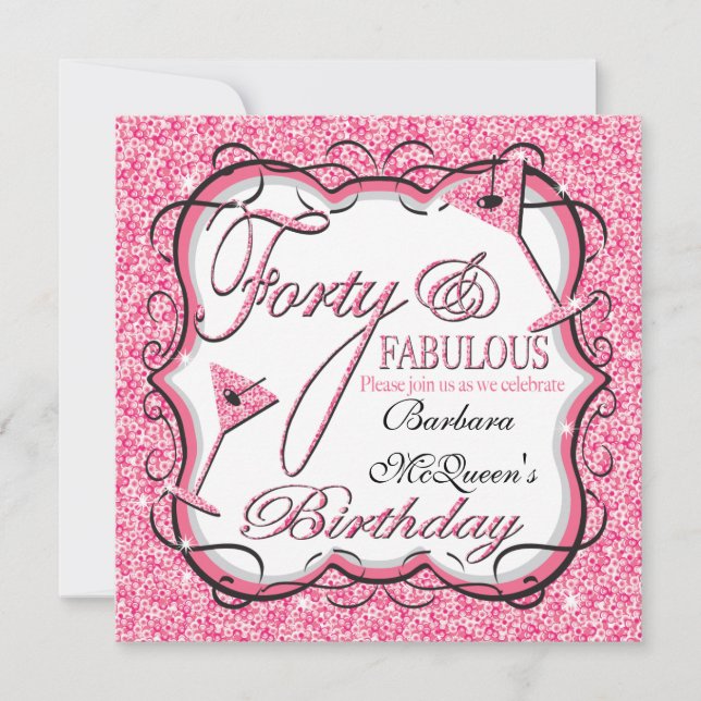 Pink Sequin 40th Birthday Party Invitations (Front)