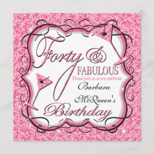 Pink Sequin 40th Birthday Party Invitations