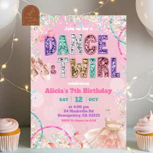 Pink Sequin ballet dance and twirl birthday Invitation