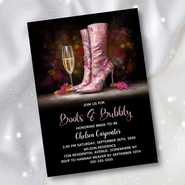 Pink Sequin Boots and Bubbly Bridal Shower Invitation (Creator Uploaded)