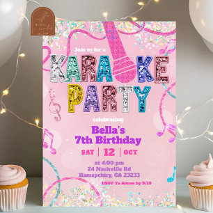 Pink Sequin Glitter Karaoke Party Birthday Invitat Invitation