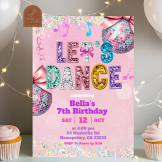 Pink Sequin Glitter Let's Dance Birthday Invitation