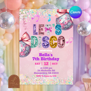 Pink Sequin Glitter Let's Disco Birthday Invitation
