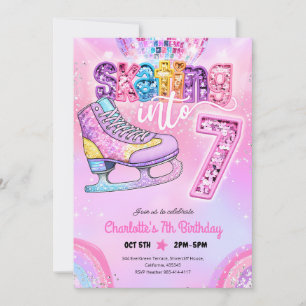 Pink Sequin Ice Skating 7th Birthday Invitation