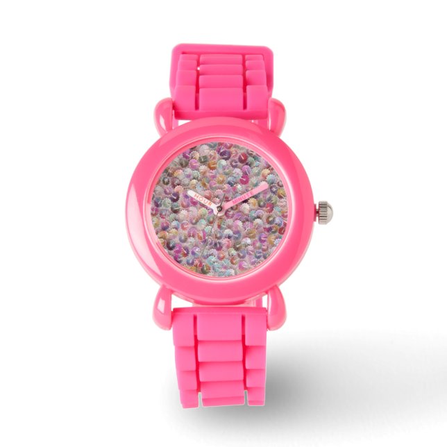 Pink Sequin Print Glitter Band Designer Watch (Front)