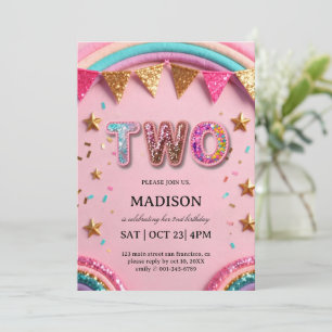 Pink Sequin Rainbow 2nd Birthday Magical Girls Invitation
