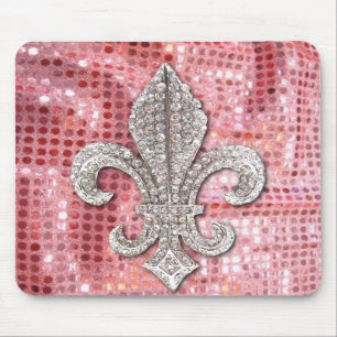 Pink Sequin Sparkle Jewel Fleur De Lis Vintage Mouse Mat