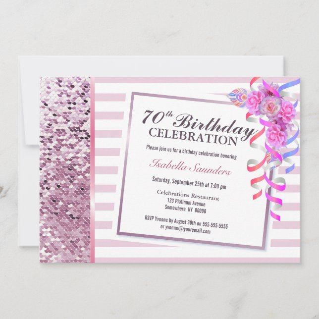 Pink Sequins 70th Birthday Invitation (Front)