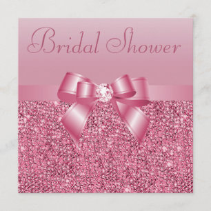 Pink Sequins, Bow & Diamond Bridal Shower Invitation