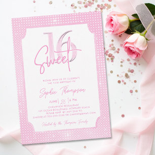 Pink Sequins Elegant Frame Calligraphy Sweet 16 Invitation