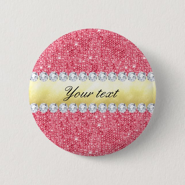 Pink Sequins Gold Foil and Diamonds 6 Cm Round Badge (Front)