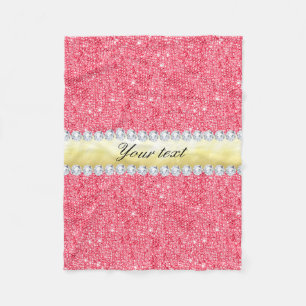 Pink Sequins Gold Foil and Diamonds Fleece Blanket