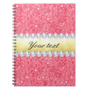 Pink Sequins Gold Foil and Diamonds Notebook