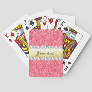 Pink Sequins Gold Foil and Diamonds Playing Cards