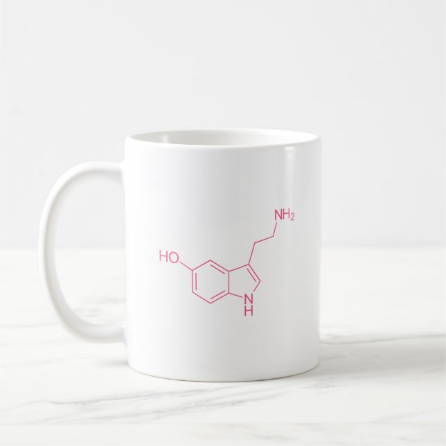 Pink Serotonin Molecule Structure Coffee Mug (Left)