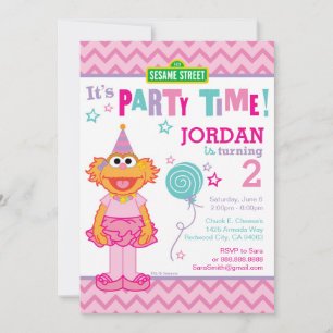 Pink Sesame Street Zoe Birthday Invitation