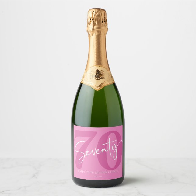Pink Seventy 70th Seventieth Birthday Party Gift Sparkling Wine Label (Front)