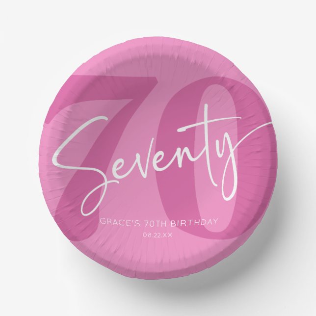 Pink Seventy 70th Seventieth Birthday Party Paper Plate (Front)