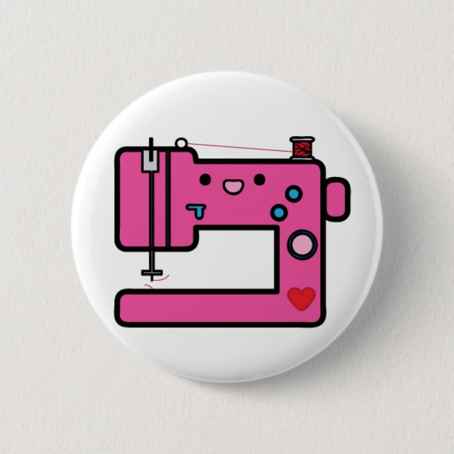 pink sewing machine 6 cm round badge (Front)