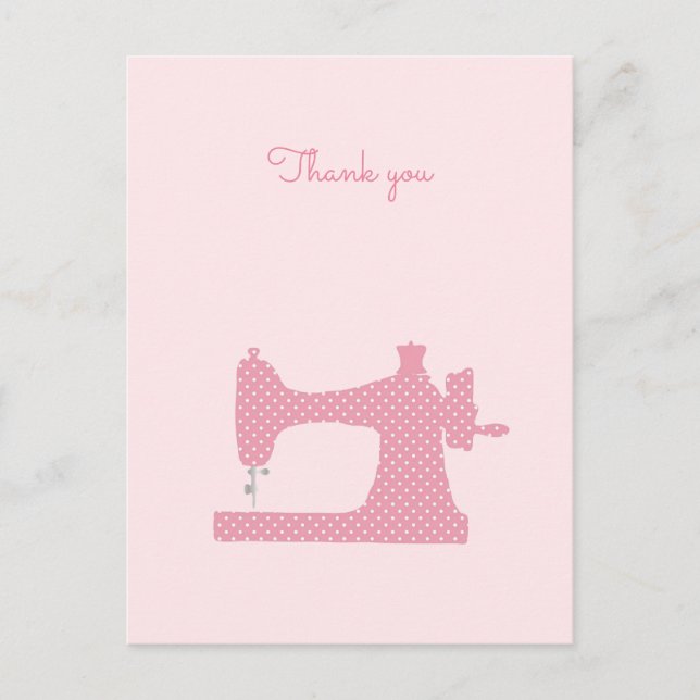 Pink Sewing Machine Personalised Thank You Card (Front)