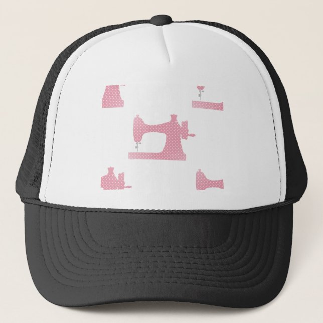 pink sewing machine trucker hat (Front)