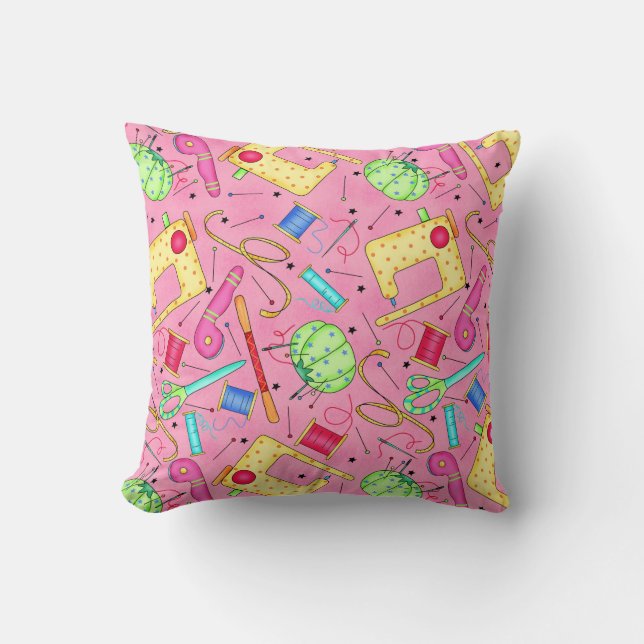 Pink Sewing Notions Decorative Pillow (Front)
