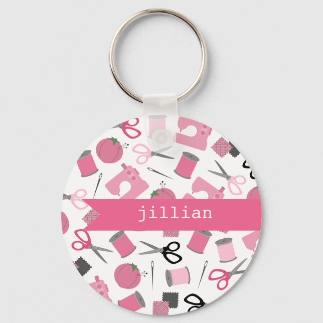 Pink Sewing Personalised Keychain (Front)