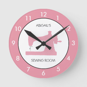Pink Sewing Room Personalised Round Clock