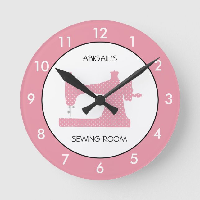 Pink Sewing Room Personalised Round Clock (Front)