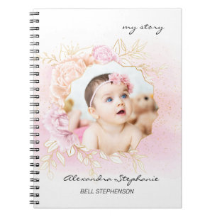 Pink Shabby Chic Baby Girl Personalised First Year Notebook