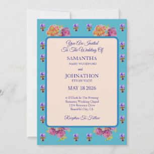 Pink Shabby Chic Flower Viola Wedding Invitation