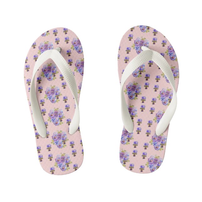 Pink Shabby Chic Pansy floral Flowers Beach Thongs (Footbed)