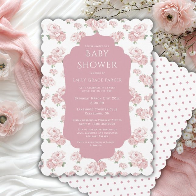 Pink Shabby Chic Vintage Baby Girl Shower  Invitation (Creator Uploaded)
