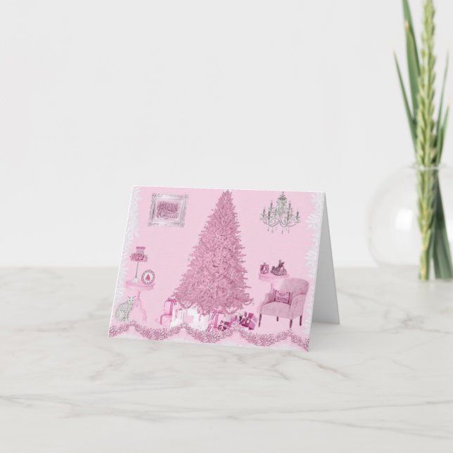 Pink Shabby Room Christmas Holiday Card (Front)