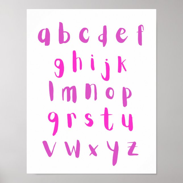 Pink Shades Alphabet Lowercase Letters Kids Room Poster (Front)
