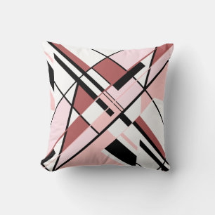 Pink Shades Black on White Diagonal Angular Design Cushion