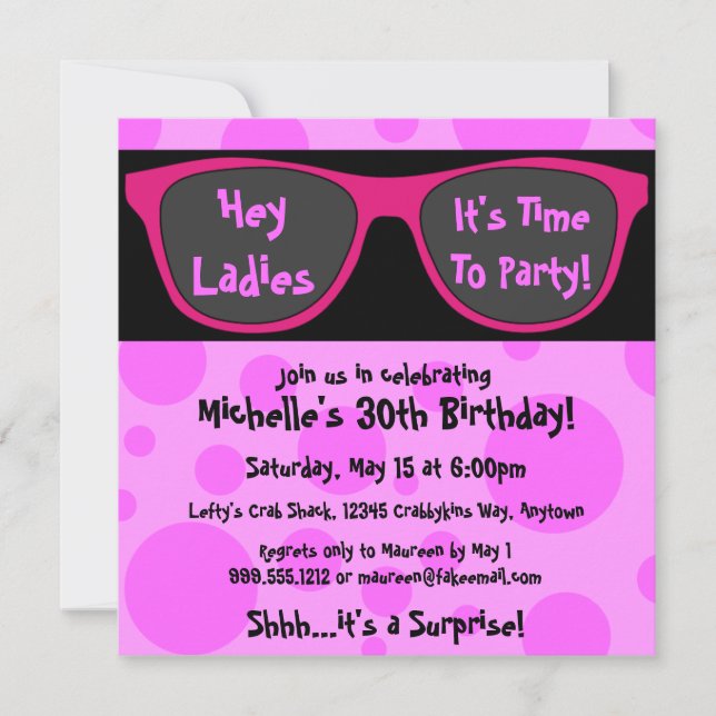 Pink Shades Custom Birthday Party Invitations (Front)