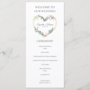 Pink Shades Heart on Wildflowers for Wedding Programme