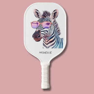 Pink Shades Silly Zebra Modern Monogram Pickleball Paddle