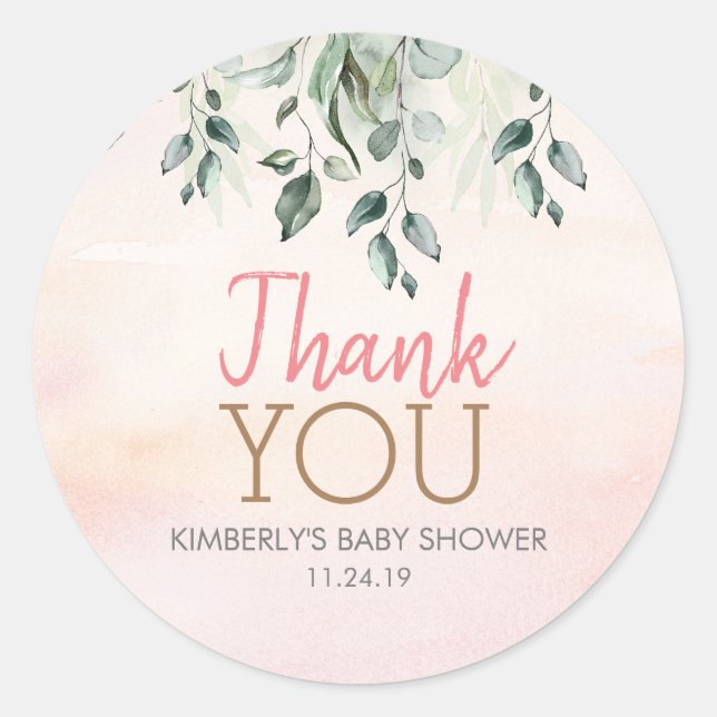 Pink Shades Watercolor and Greenery Classic Round Sticker (Front)